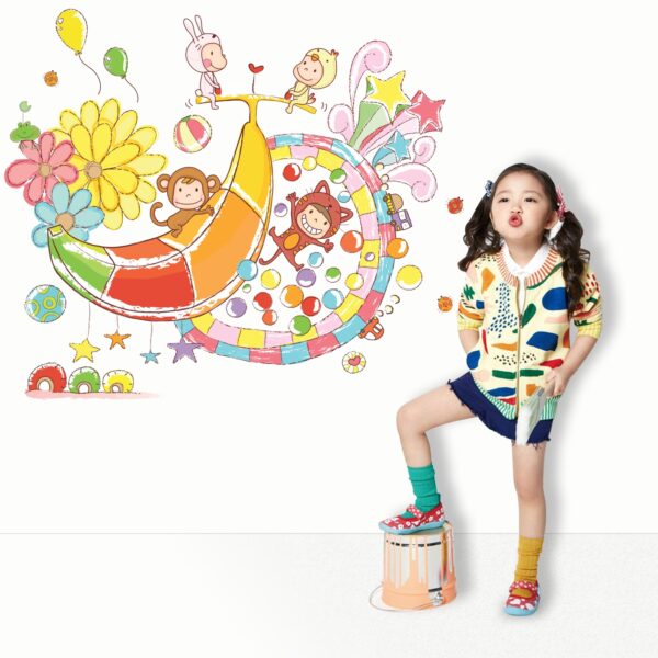 Kids Playing Cartoon Wall Sticker