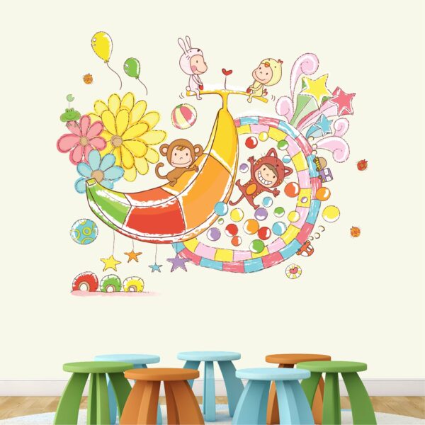 Kids Playing Cartoon Wall Sticker