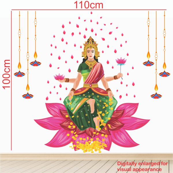 Lord - Lakshmi - Hindu - God - Wealth - Money - Gold - Light - Lamp - Creative - Colorful - Wall Sticker - Image 3