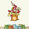 Funny Monkey Drums Cartoon Baby - Kids - Learning Education  Nursery  Pre School Kinder Garden Wall Sticker