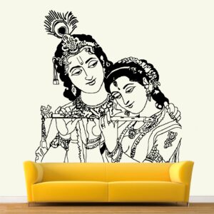 Lord - Radhe Krishna - Hindu God -Radha - Krishna - With Flute - Love - Romantic - Creative - Colorful - Wall Sticker
