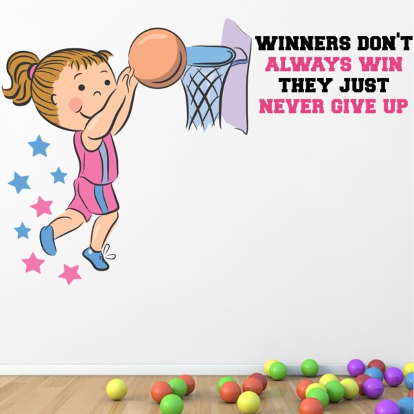 Cute Girl Playing Basket Ball Baby - Kids - Learning Education  Nursery  Pre School Kinder Garden Wall Sticker - Image 2