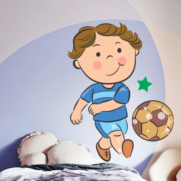 Lovely Little Boy Playing Football Baby - Kids - Learning Education  Nursery  Pre School Kinder Garden Wall Sticker - Image 2