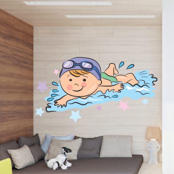 Cute Boy Swimming Baby - Kids - Learning Education  Nursery  Pre School Kinder Garden Wall Sticker - Image 2
