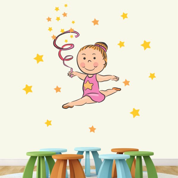 Little Cute Girl Gymnastic Baby - Kids - Learning Education  Nursery  Pre School Kinder Garden Wall Sticker