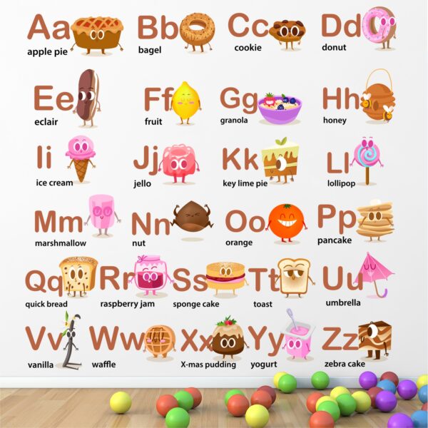 Food Alphabets Baby - Kids - Learning Education  Nursery  Pre School Kinder Garden Wall Sticker