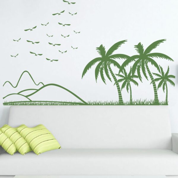 Mountain Coconut Tree Birds Wall Sticker