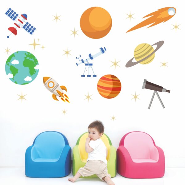 Planets Telescope Galaxy Baby - Kids - Learning Education  Nursery  Pre School Kinder Garden Wall Sticker - Image 2