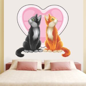 Lovely Couple of Cats Heart Wall Sticker