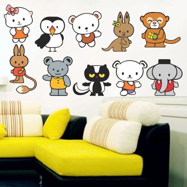 Set Of 10 Cartoon Animals Baby - Kids - Learning Education  Nursery  Pre School Kinder Garden Wall Sticker - Image 2