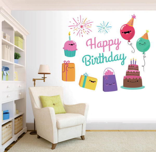 Kids Happy BirthDay Celebration Decoration - Baby - Kids - Nursery  Pre School Kinder Garden Wall Sticker