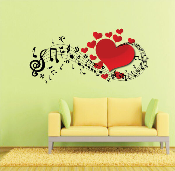 Romantic Music Note With Hearts  Decorative - Creative - Colorful - Wall Sticker