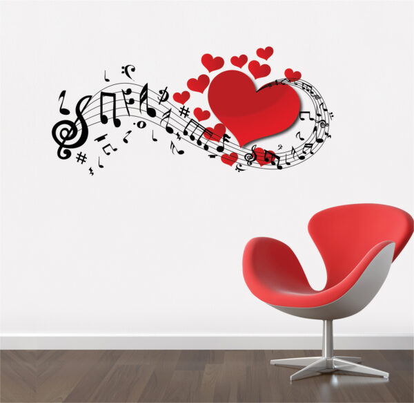 Romantic Music Note With Hearts  Decorative - Creative - Colorful - Wall Sticker