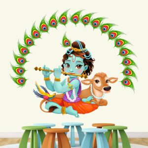 Lord Krishna Playing Flute with Cow - Baby - Kids - Nursery  Pre School Kinder Garden Wall Sticker
