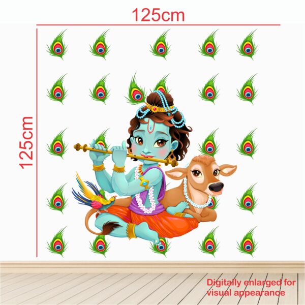 Lord Krishna Playing Flute with Cow - Baby - Kids - Nursery  Pre School Kinder Garden Wall Sticker - Image 3