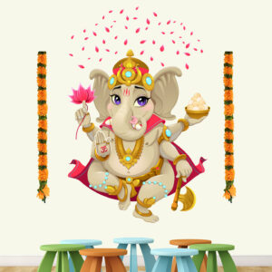 Lord Ganesha - Garland - Flower - Wall Sticker