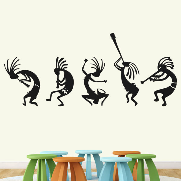 African Music Band - Doodle - Kokopelli Art - Set Of 5  Stair Wall Stickers