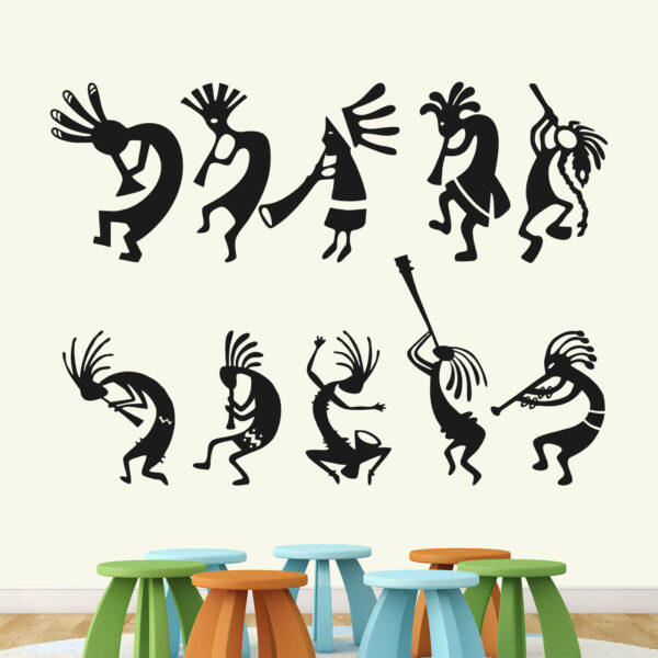 African Music Band - Doodle - Kokopelli Art - Set Of 10  Stair Wall Stickers