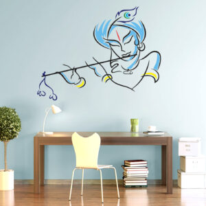 Lord Krishna - Playing - Flute - Blue - Wall Sticker
