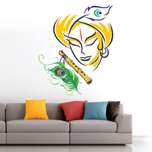 Lord Krishna - Playing Flute - Peacock - Feather - Wall Sticker