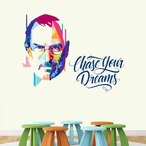 Steve Jobs - Chase Your Dreams - Office - Motivational - Inspirational - Quotes - Warp Art - Creative - Colourful Wall Sticker