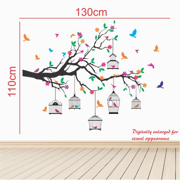 Nature Tree - Colorful - Birds - Cage - Wall Sticker - Image 3