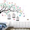 Nature Tree - Colorful - Birds - Cage - Wall Sticker