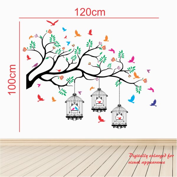 Nature Tree - Colorful - Birds - Cage - Wall Sticker - Image 3