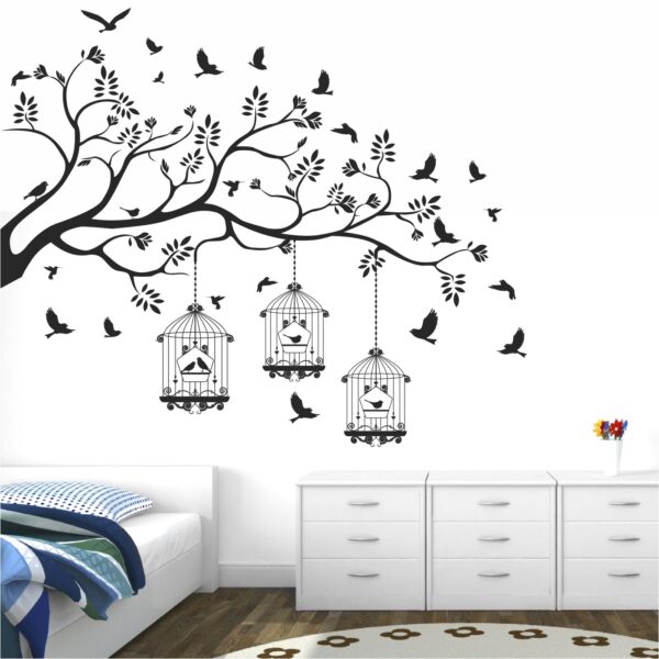 Nature Tree - Birds - Cage - Wall Sticker