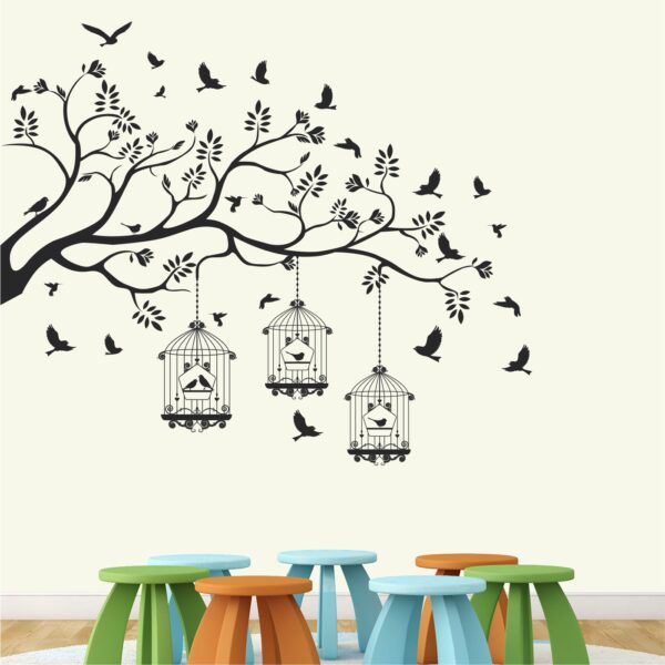 Nature Tree - Birds - Cage - Wall Sticker - Image 2