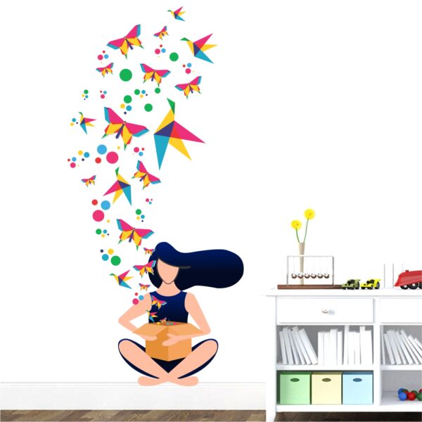Girl- Un Boxing - Colorful -Birds - Butterfly - Origami - Creative - Wall Sticker