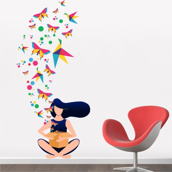 Girl- Un Boxing - Colorful -Birds - Butterfly - Origami - Creative - Wall Sticker - Image 2