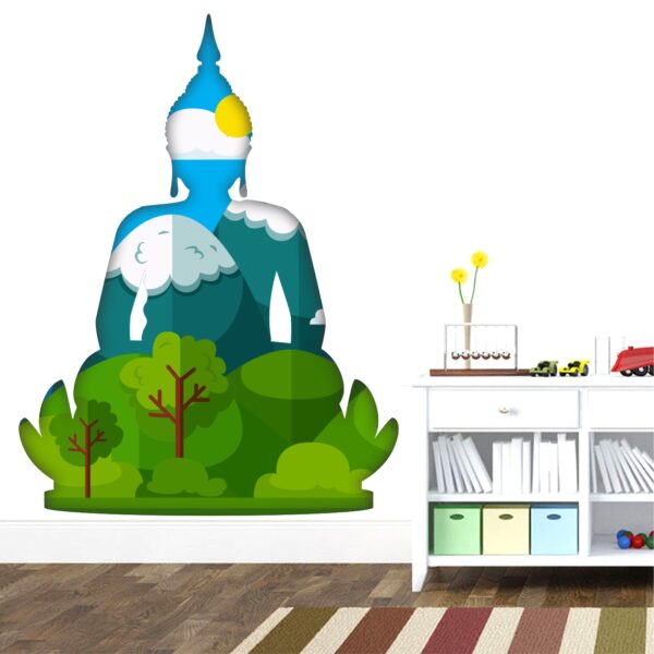 Lord Buddha - Nature - Tree - Mountain - Sky - Creative - Colorful - Wall Sticker - Image 2
