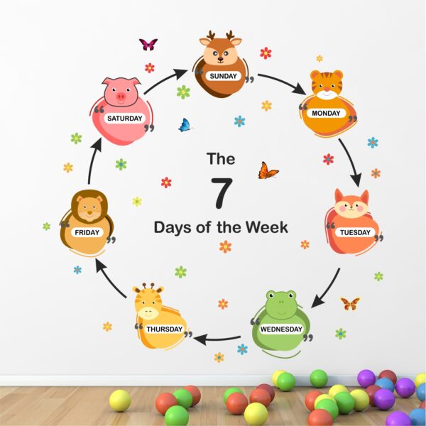 7 Days Of The Week - Cute - Animals - Baby - Kids - Learning - Education - Nursery - Pre School - Kinder Garden - Creative - Colorful - Wall Sticker