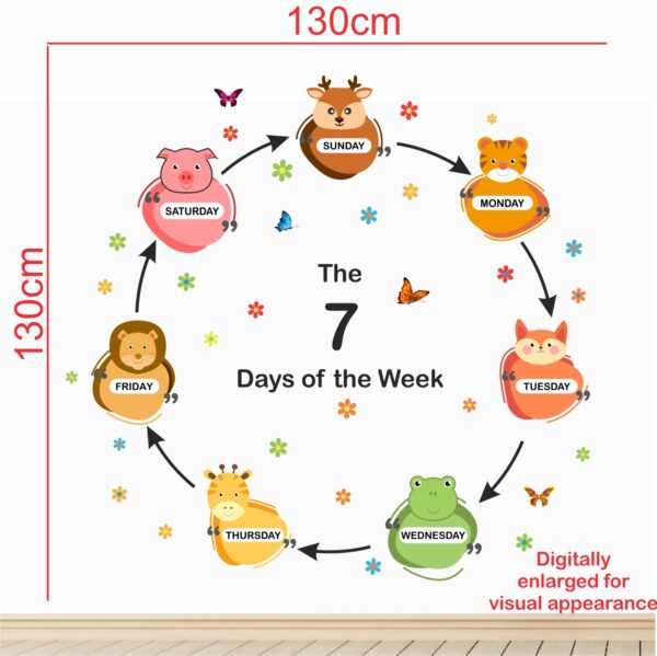 7 Days Of The Week - Cute - Animals - Baby - Kids - Learning - Education - Nursery - Pre School - Kinder Garden - Creative - Colorful - Wall Sticker