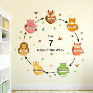 7 Days Of The Week - Cute - Animals - Baby - Kids - Learning - Education - Nursery - Pre School - Kinder Garden - Creative - Colorful - Wall Sticker