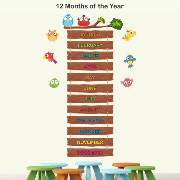 12- Months Of The Year - Tree - Cute - Birds - Baby - Kids - Learning - Education - Nursery - Pre School - Kinder Garden - Creative - Colorful - Wall Sticker