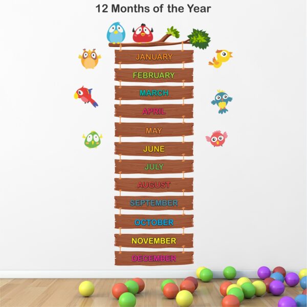 12- Months Of The Year - Tree - Cute - Birds - Baby - Kids - Learning - Education - Nursery - Pre School - Kinder Garden - Creative - Colorful - Wall Sticker