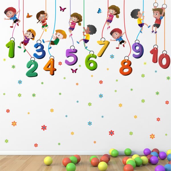 Kids Playing Climbing Up The - Rope - Numbers - Baby - Kids - Learning Education  Nursery  Pre School Kinder Garden Wall Sticker - Image 2