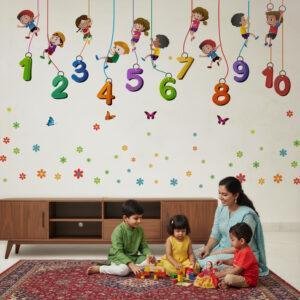 Kids Playing Climbing Up The - Rope - Numbers - Baby - Kids - Learning Education Nursery Pre School Kinder Garden Wall Sticker