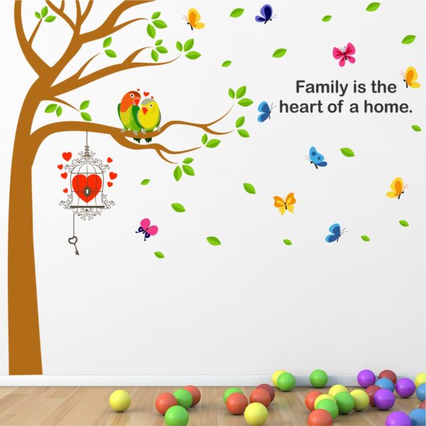 Beautiful Tree With Birds - Cage - Butterfly - Decorative - Creative - Colorful - Wall Sticker