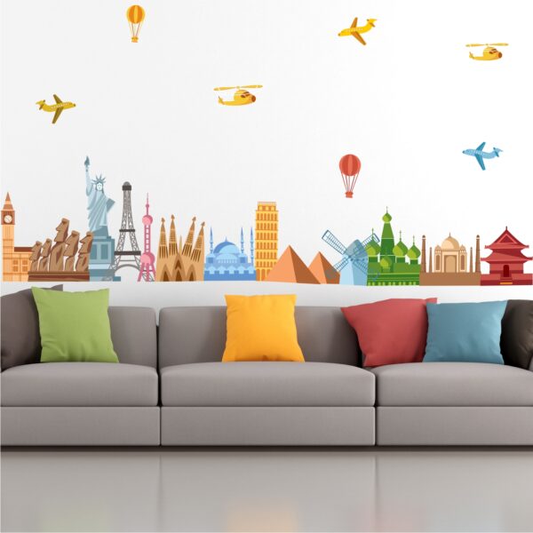 Travel Around The World - World Wonders - Trip - Tour - Journey - Airplane - Decorative - Creative - Colorful - Wall Sticker