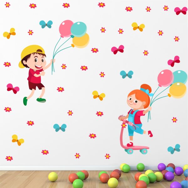 Kids - Playing - Balloon - Flower - Butterfly - Baby  - Learning Education  Nursery  Pre School Kinder Garden Wall Sticker