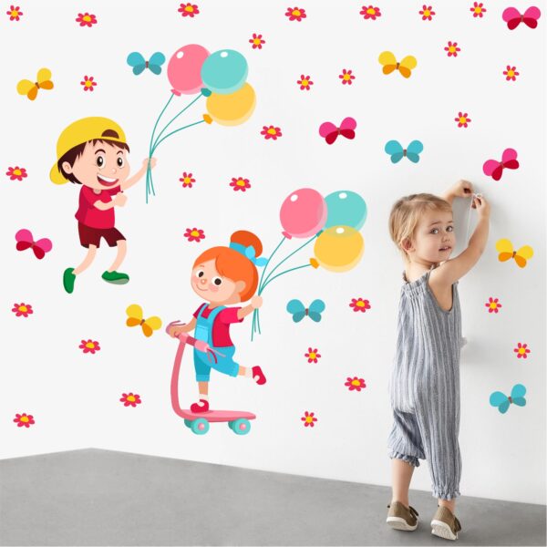 Kids - Playing - Balloon - Flower - Butterfly - Baby  - Learning Education  Nursery  Pre School Kinder Garden Wall Sticker - Image 2