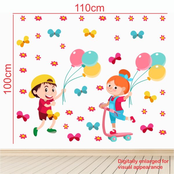 Kids - Playing - Balloon - Flower - Butterfly - Baby  - Learning Education  Nursery  Pre School Kinder Garden Wall Sticker - Image 3