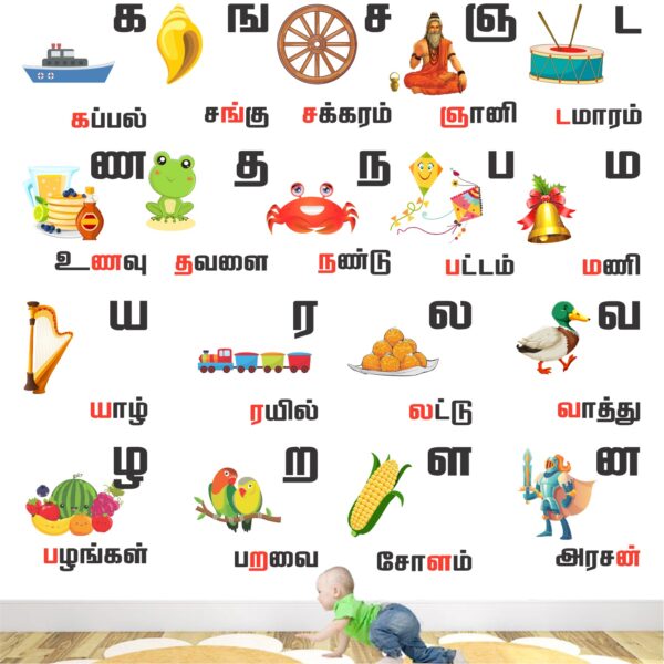Tamil - Uyirmei Eluthukkal - Vowels - Alphabets - Letters - Baby - Kids - Learning Education  Nursery  Pre School Kinder Garden Wall Sticker - Image 2