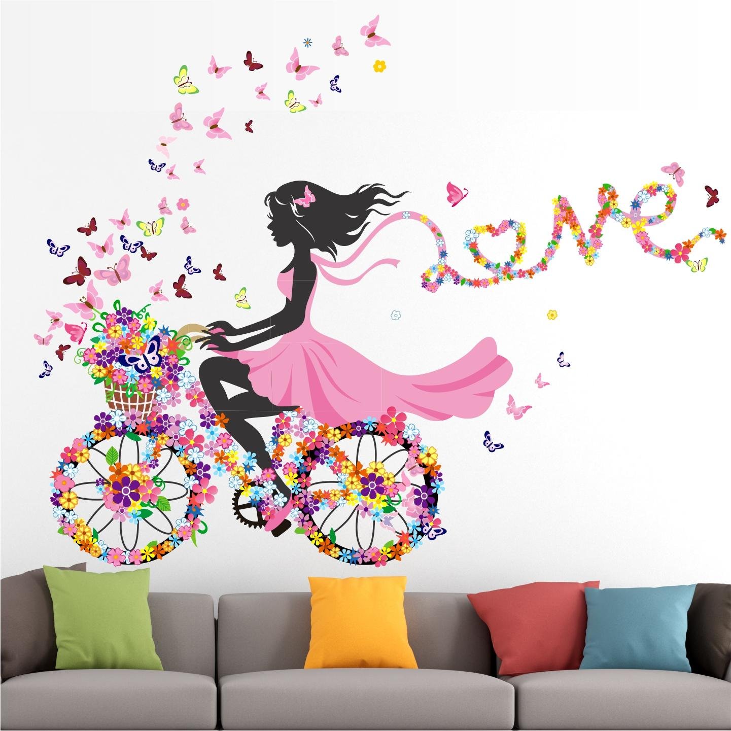 Cycling Girls - Love - Butterfly - Flowers - Decorative - Creative - Colorful - Wall Sticker - Image 2