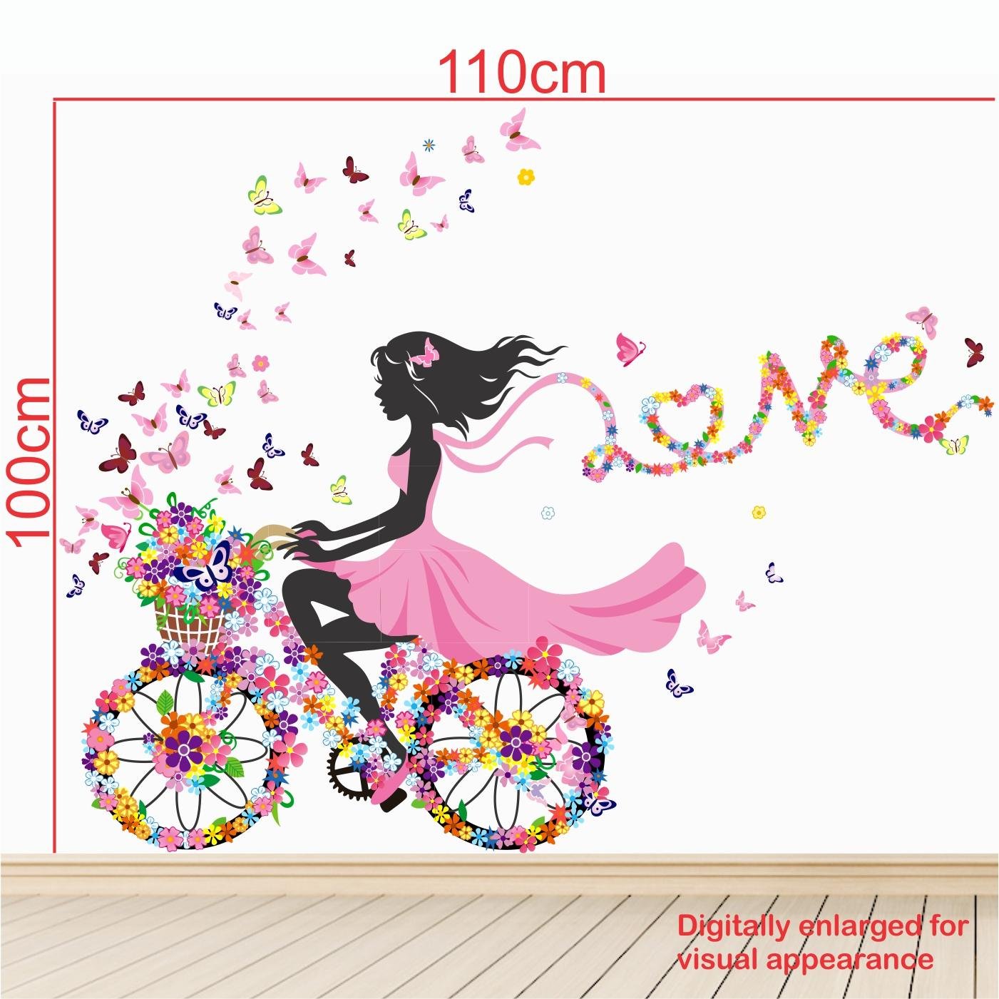 Cycling Girls - Love - Butterfly - Flowers - Decorative - Creative - Colorful - Wall Sticker - Image 3