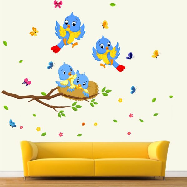 Happy - Birds - Family - Nest - Butterfly - Flowers - Decorative - Creative - Colorful - Wall Sticker - Image 2
