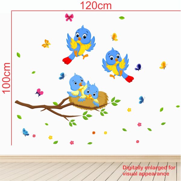 Happy - Birds - Family - Nest - Butterfly - Flowers - Decorative - Creative - Colorful - Wall Sticker - Image 3